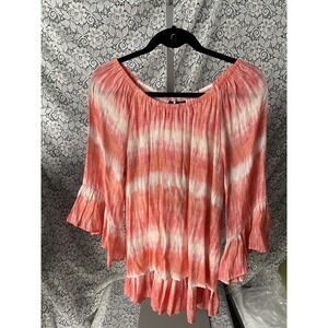 New Directions Women's Medium Pink Tie Dye Bohemian Style Layered Top